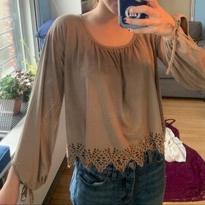 long sleeve beige blouse